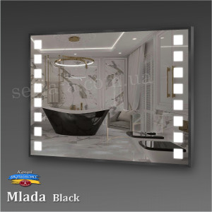 Дзеркало в алюмінієвій рамі із підсвічуванням квадрати MLADA BLACK